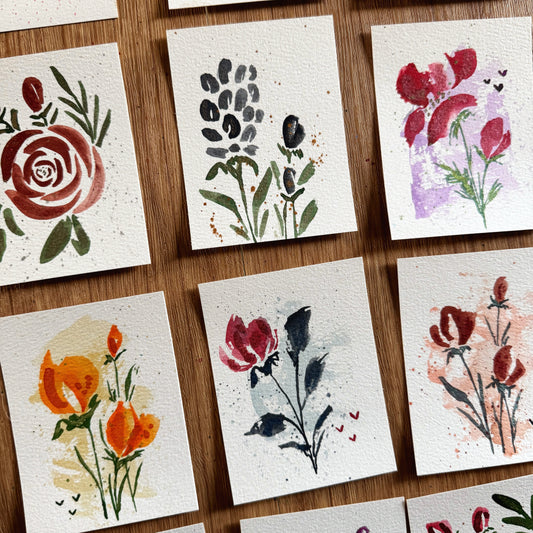 Mini Bloom Bundle - 4x3 watercolor cards,  Set of 3