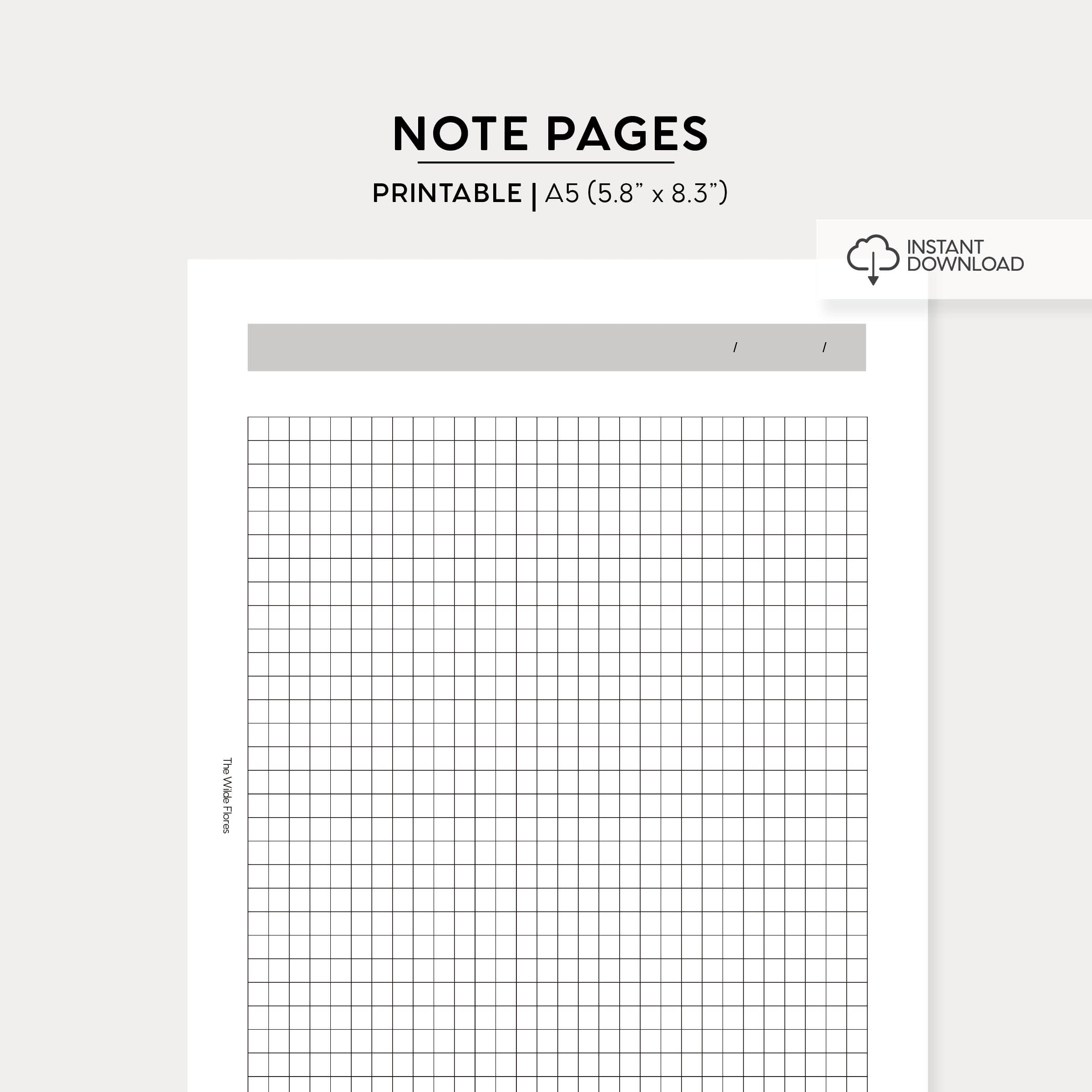 Grid Note Pages: A5 Size Printable – The Wilde Flores