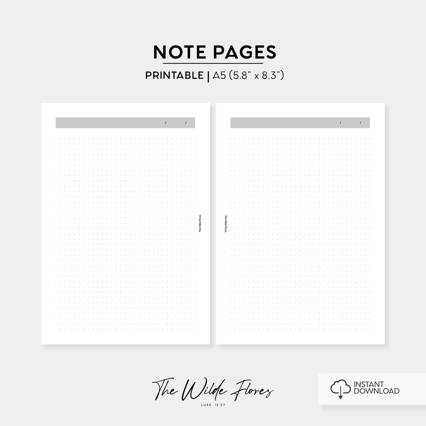 Dot Grid Note Pages: A5 Size Printable