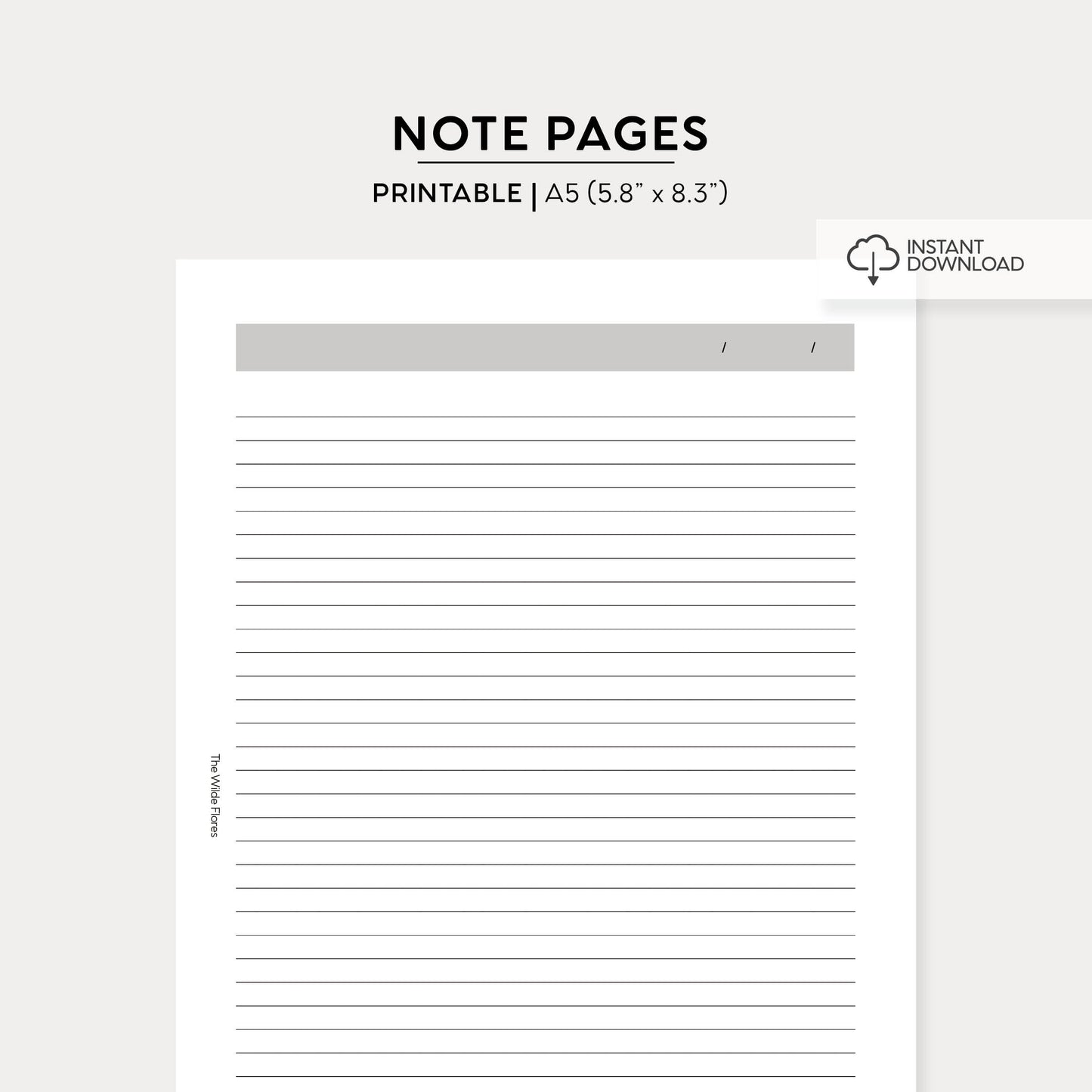 Lined Note Pages: A5 Size Printable