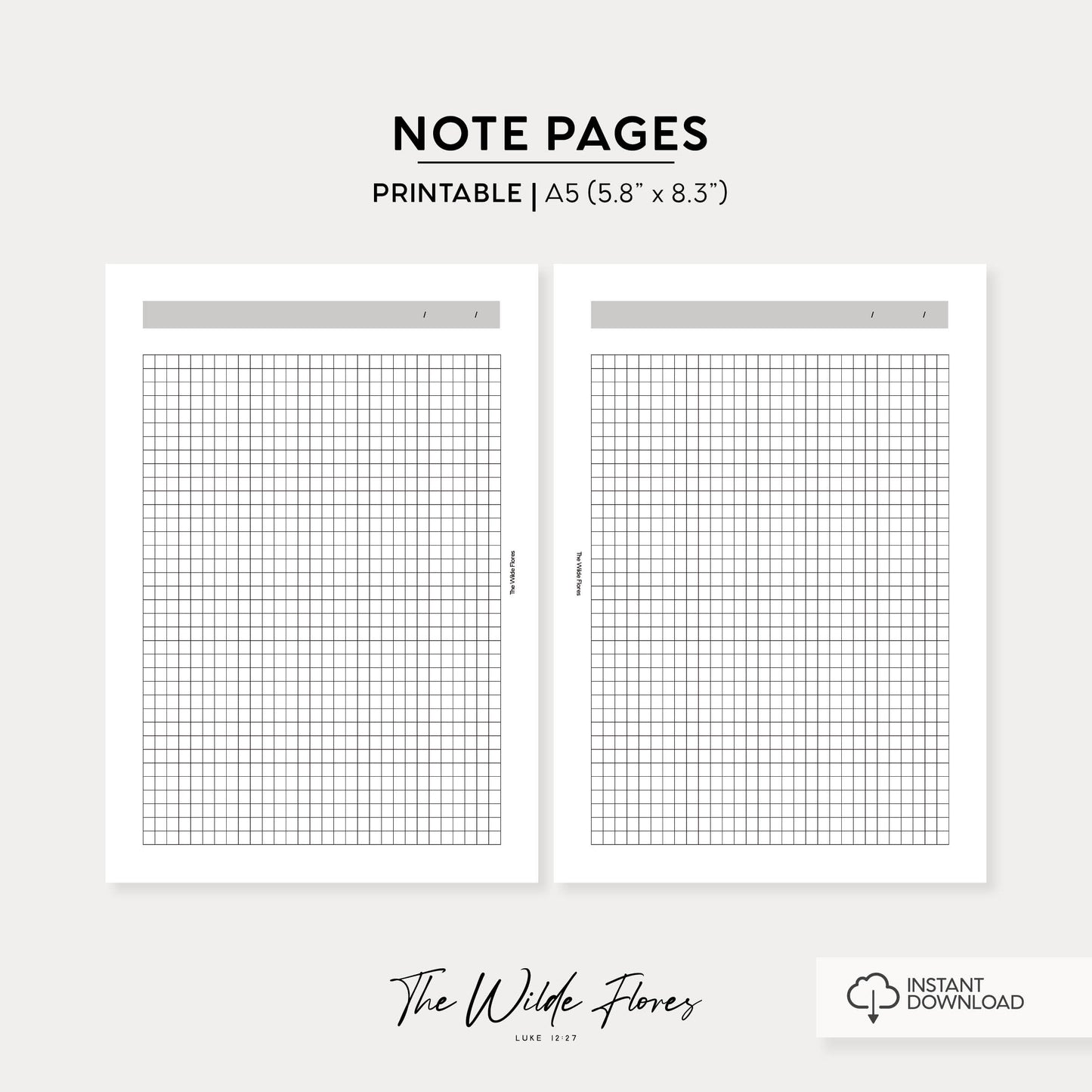 Grid Note Pages: A5 Size Printable