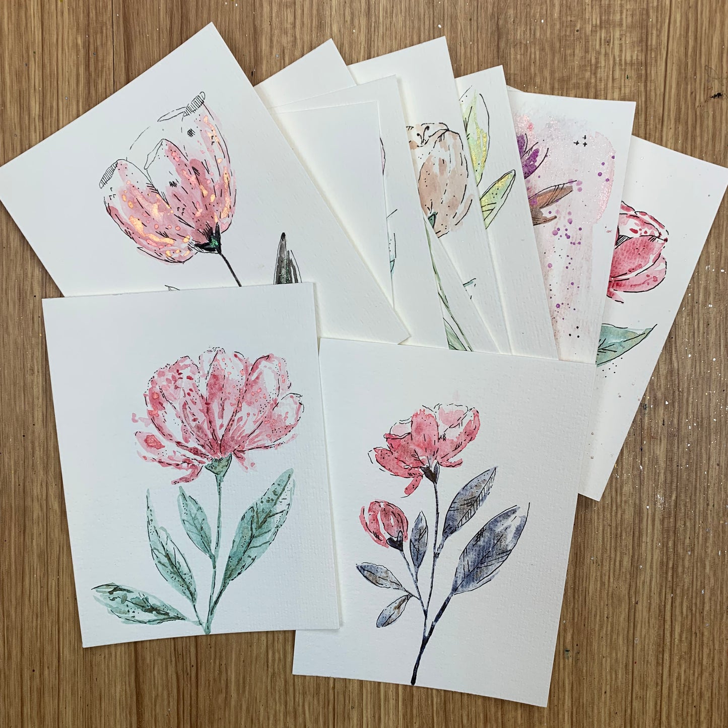 Original Loose Floral Watercolor Cards with Ink Details (Set of 3): Surprise me!