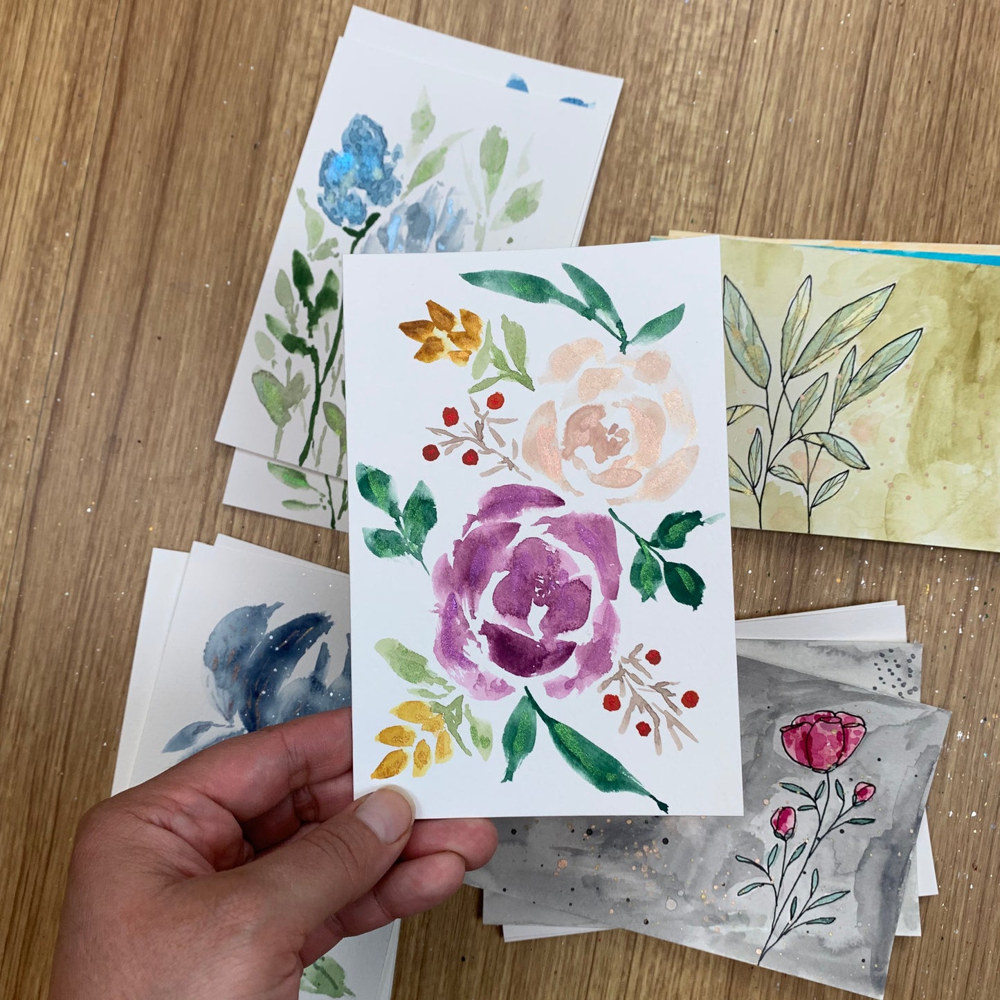 Original Loose Floral Watercolor Postcards (Set of 3): Surprise Me!