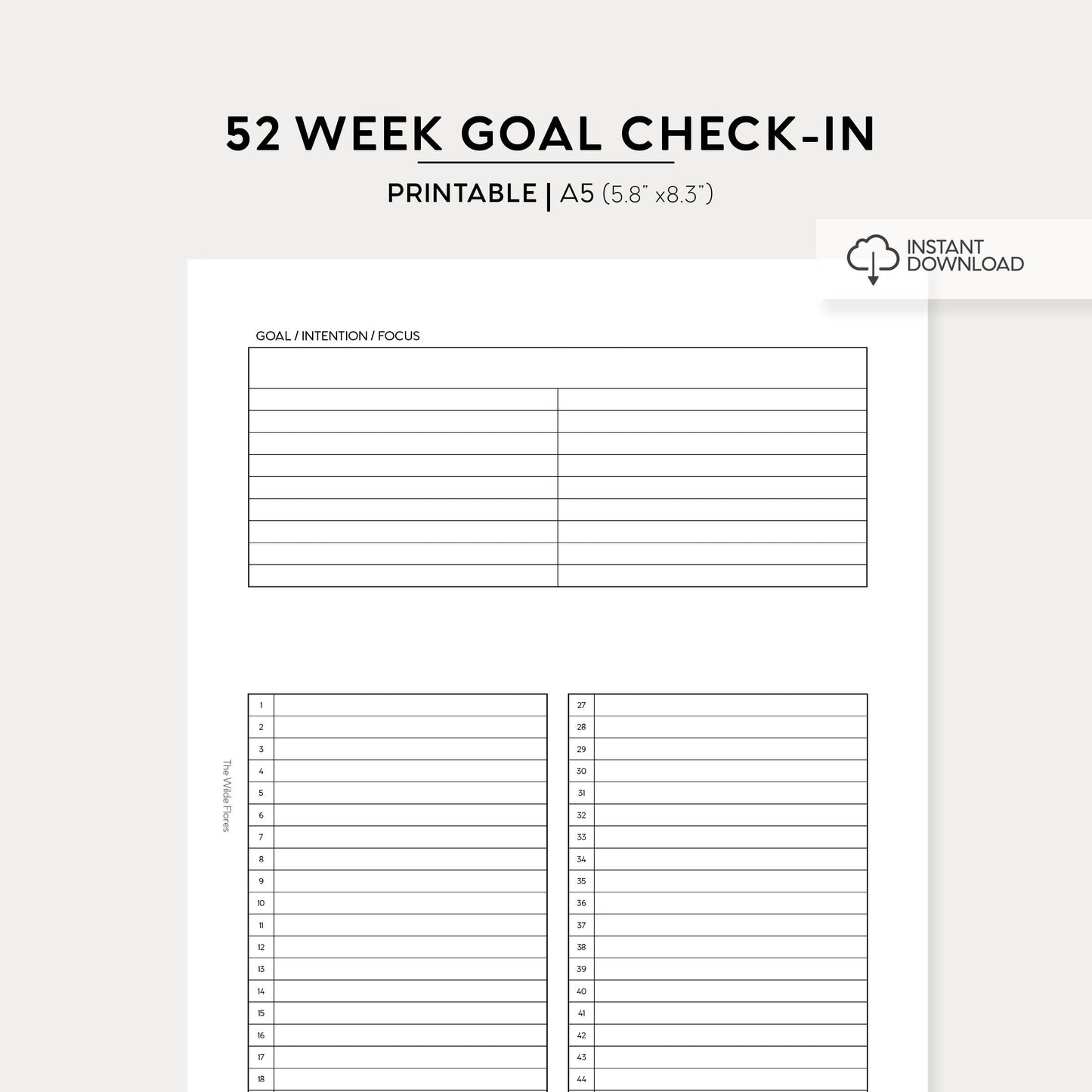 52 Week Goal Check In: A5 Size Printable