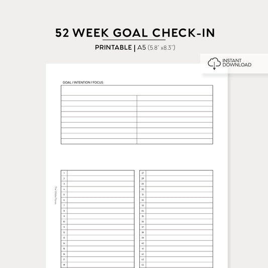 52 Week Goal Check In: A5 Size Printable