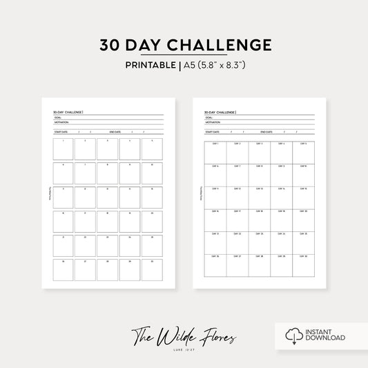 30 Day Challenge: A5 Size Printable
