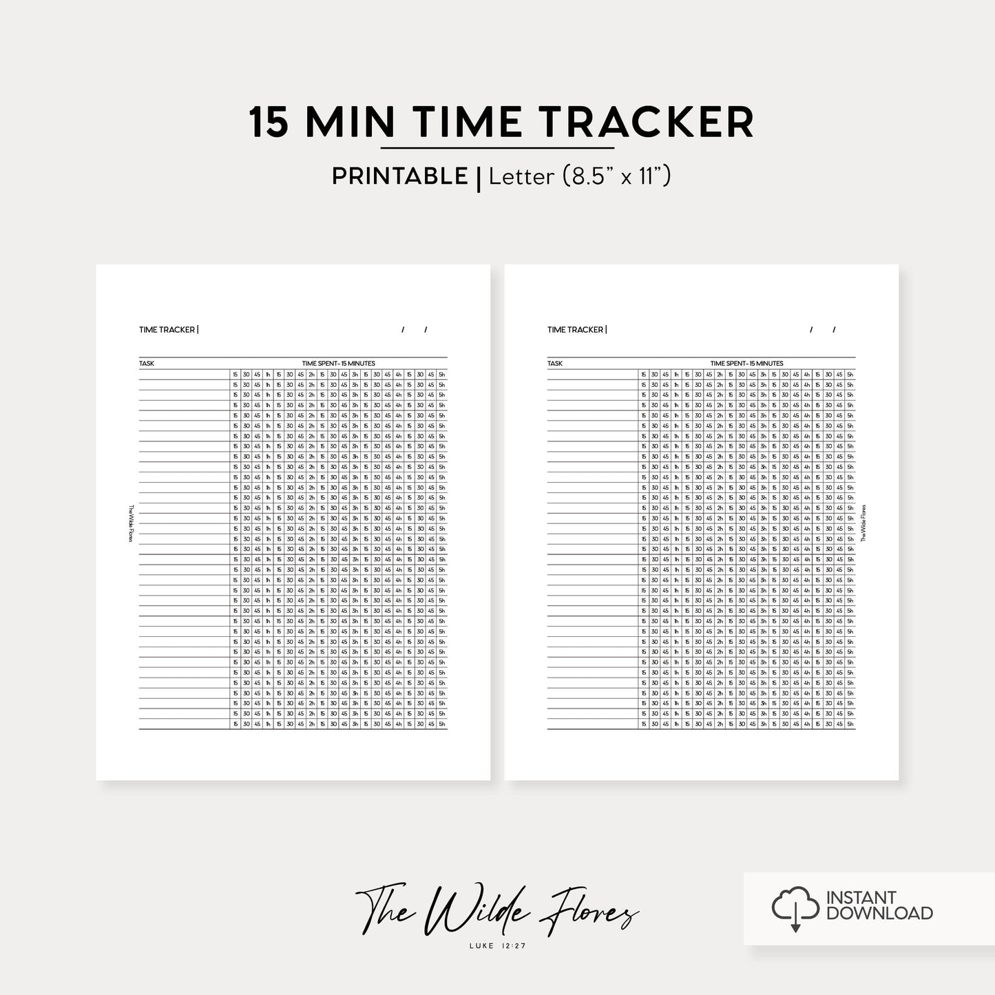 15 Minute Time Tracker: Letter Size Printable