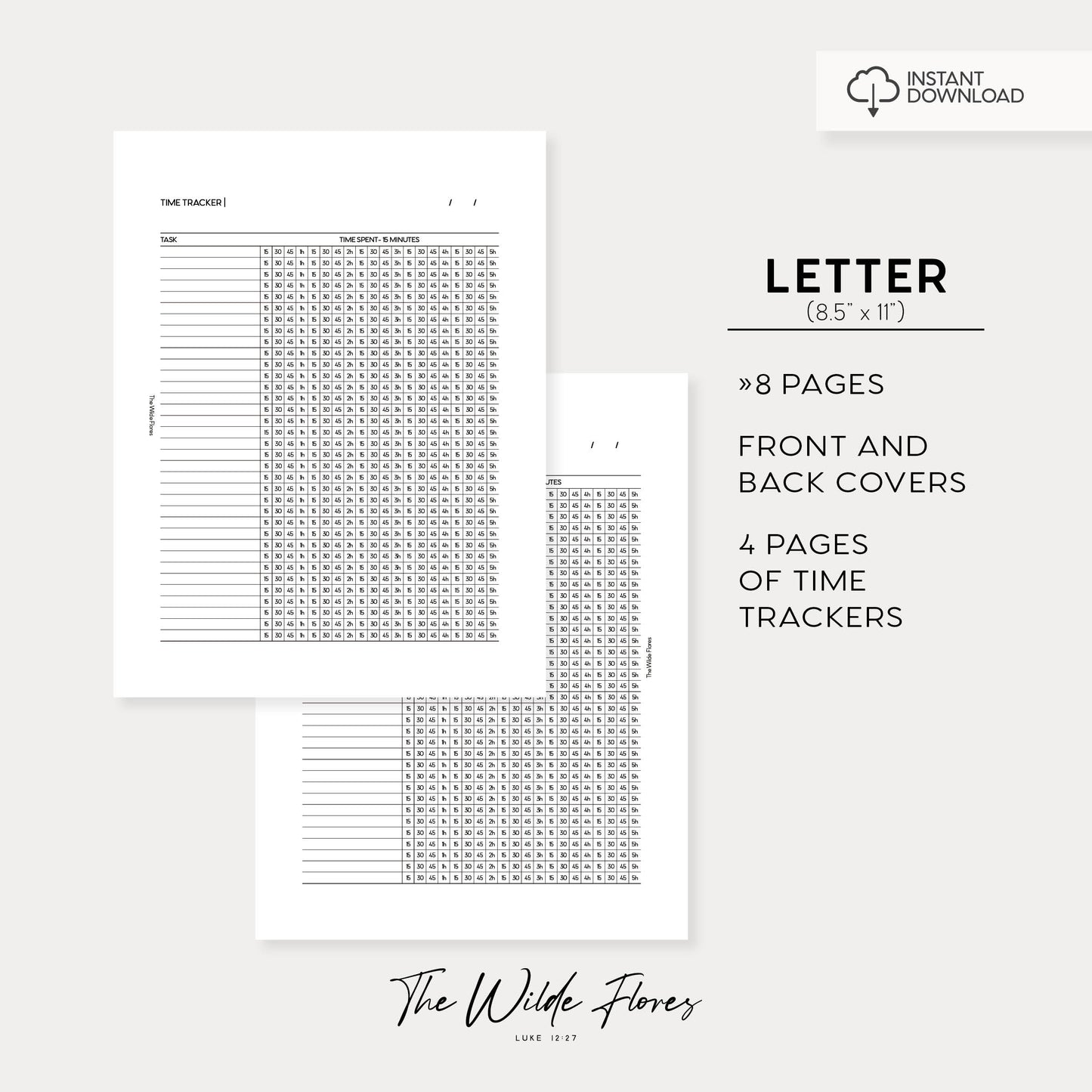 15 Minute Time Tracker: Letter Size Printable