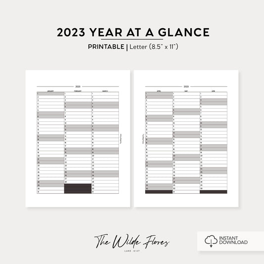 2023 Year At A Glance: Letter Size Printable