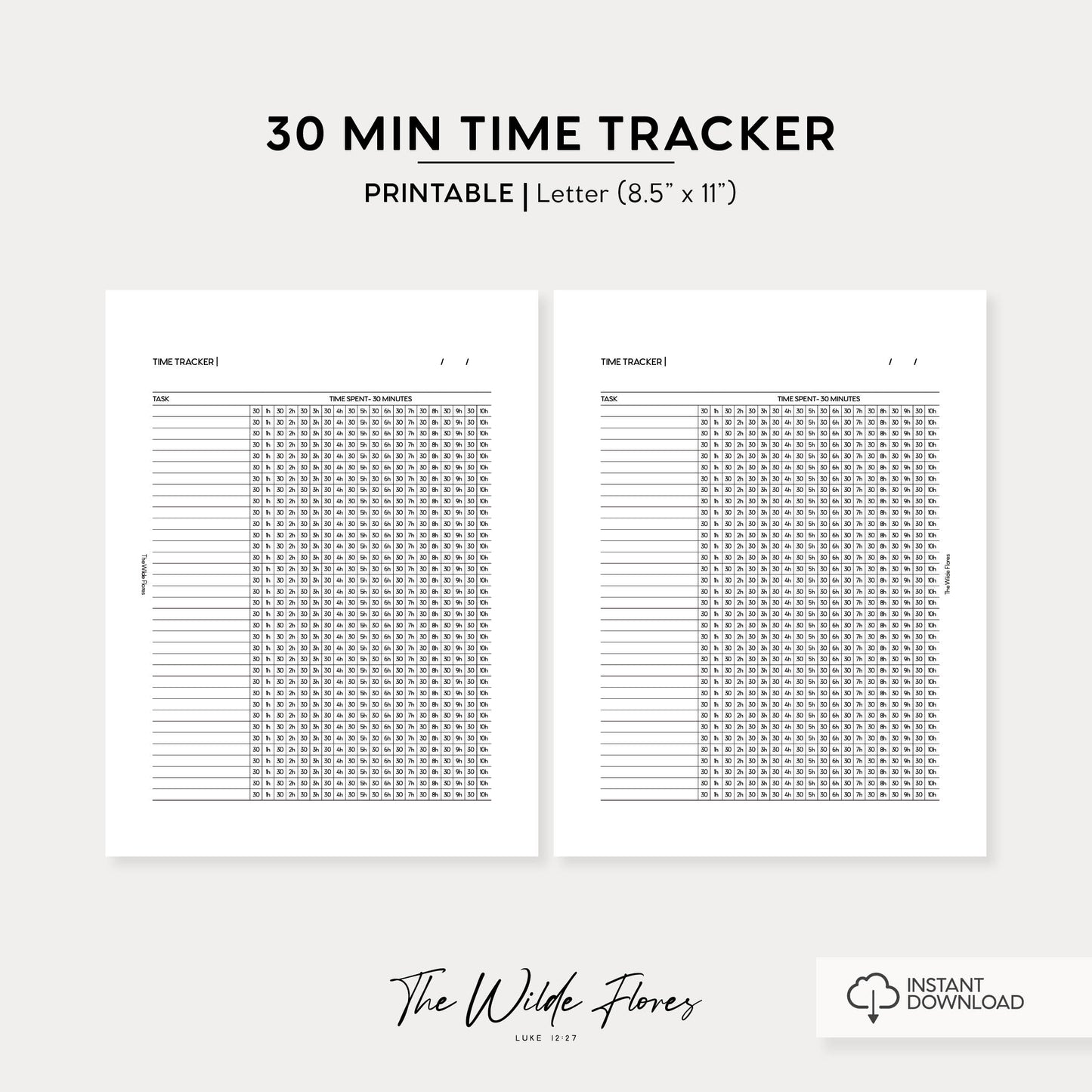 30 Minute Time Tracker: Letter Size Printable