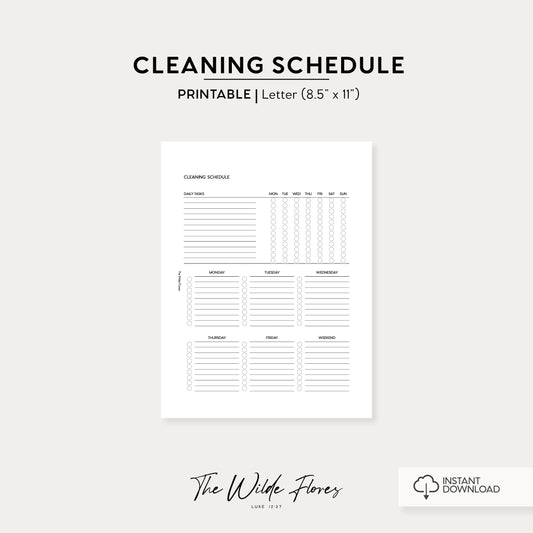 Cleaning Schedule: Letter Size Printable