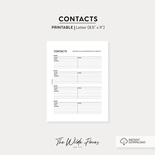Contacts: Letter Size Printable