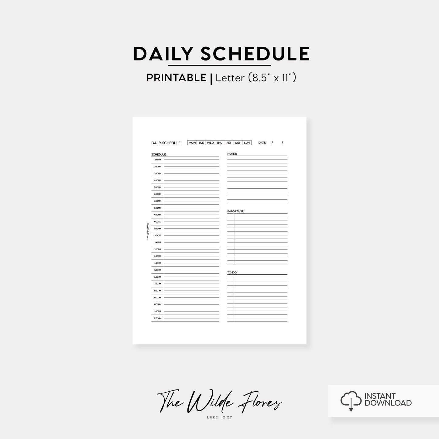 Daily Schedule: Letter Size Printable