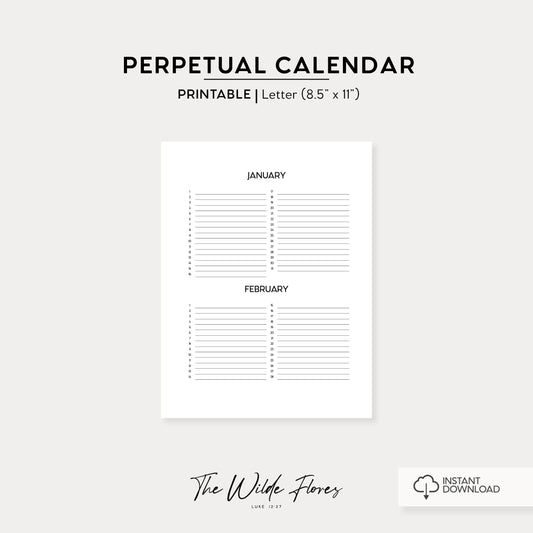 Perpetual Calendar: Letter Size Printable