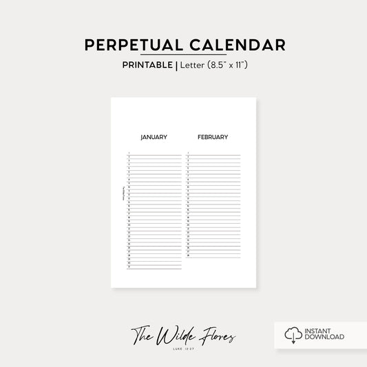 Perpetual Calendar: Letter Size Printable