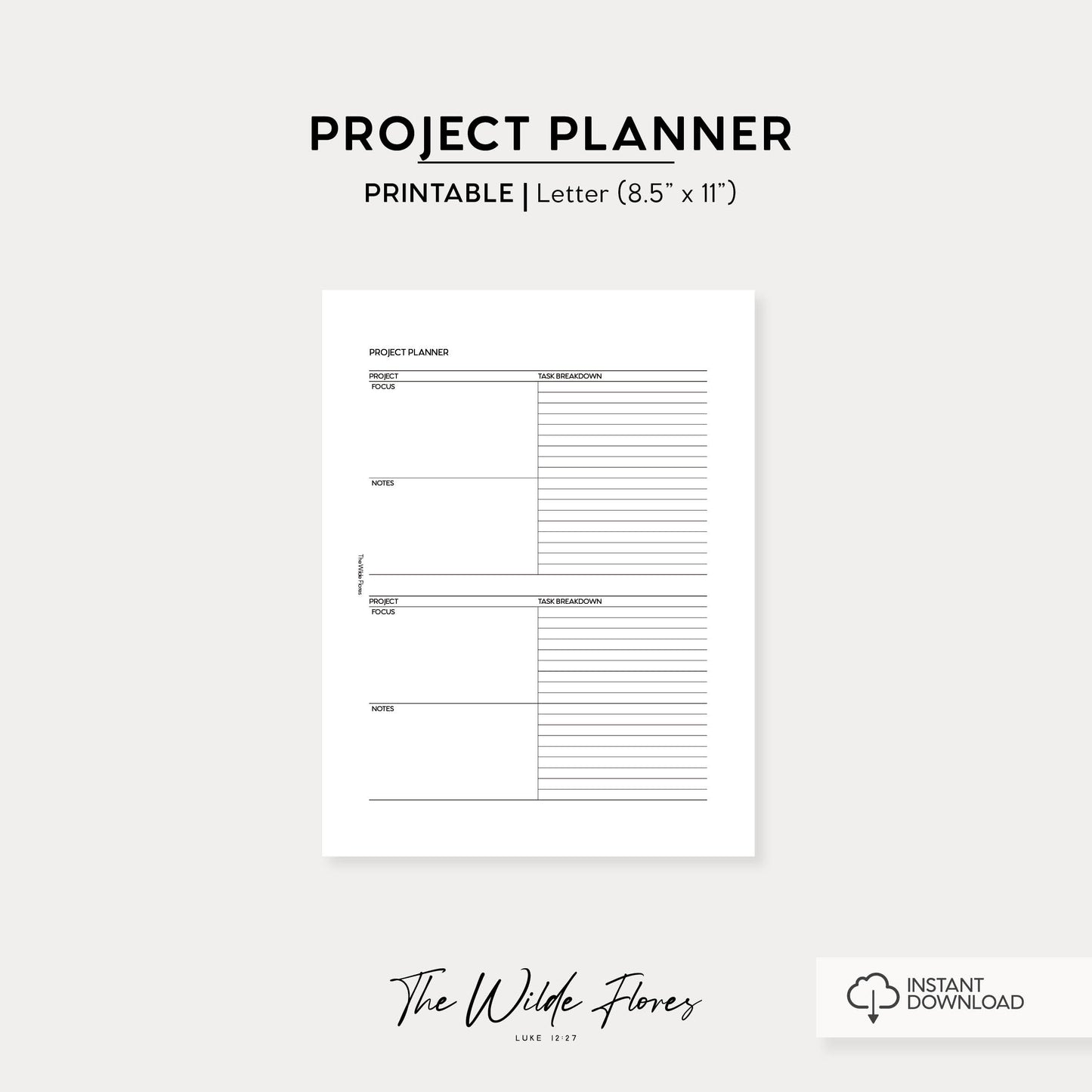 Project Planner: Letter Size Printable