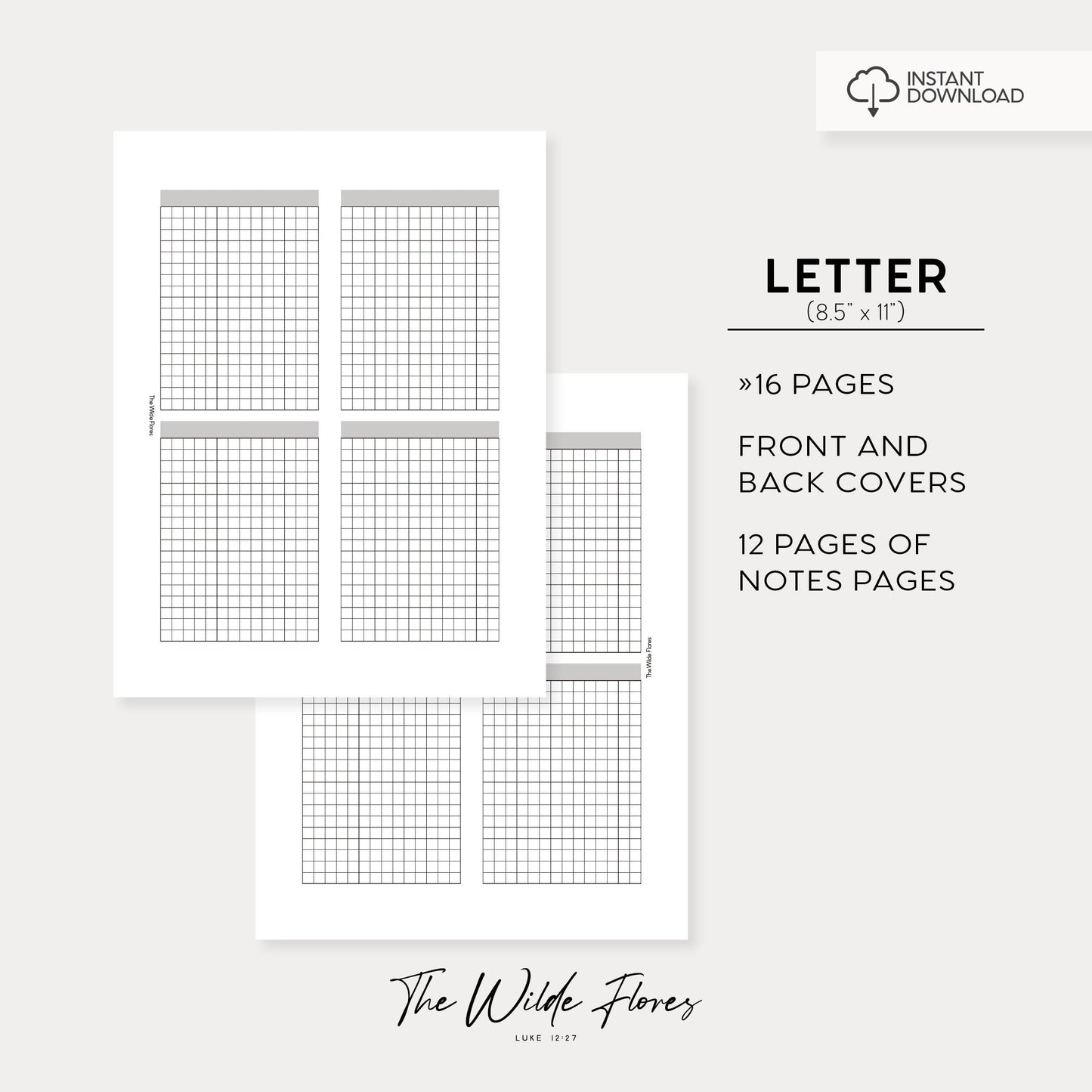 Quad Grid Note Pages: Letter Size Printable
