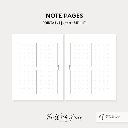 Dot Grid Quad Note Pages: Letter Size Printable