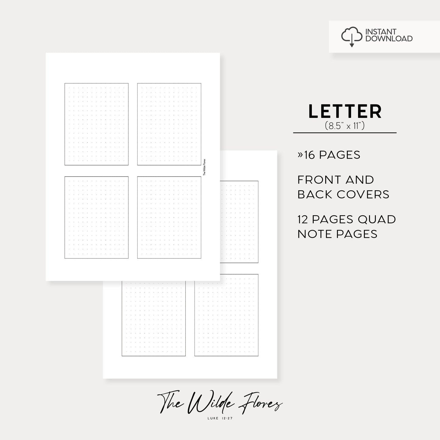 Dot Grid Quad Note Pages: Letter Size Printable