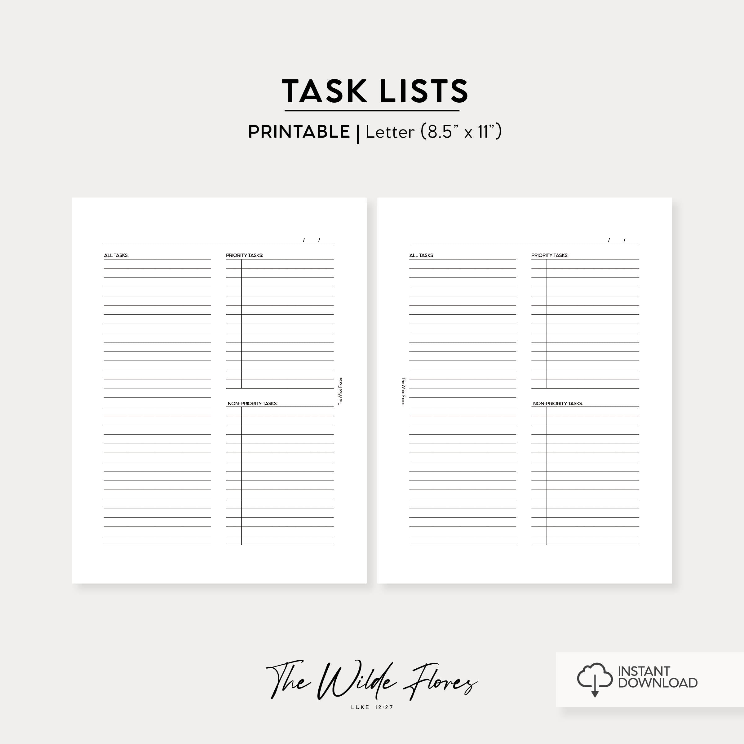Task Lists: Letter Size Printable – The Wilde Flores