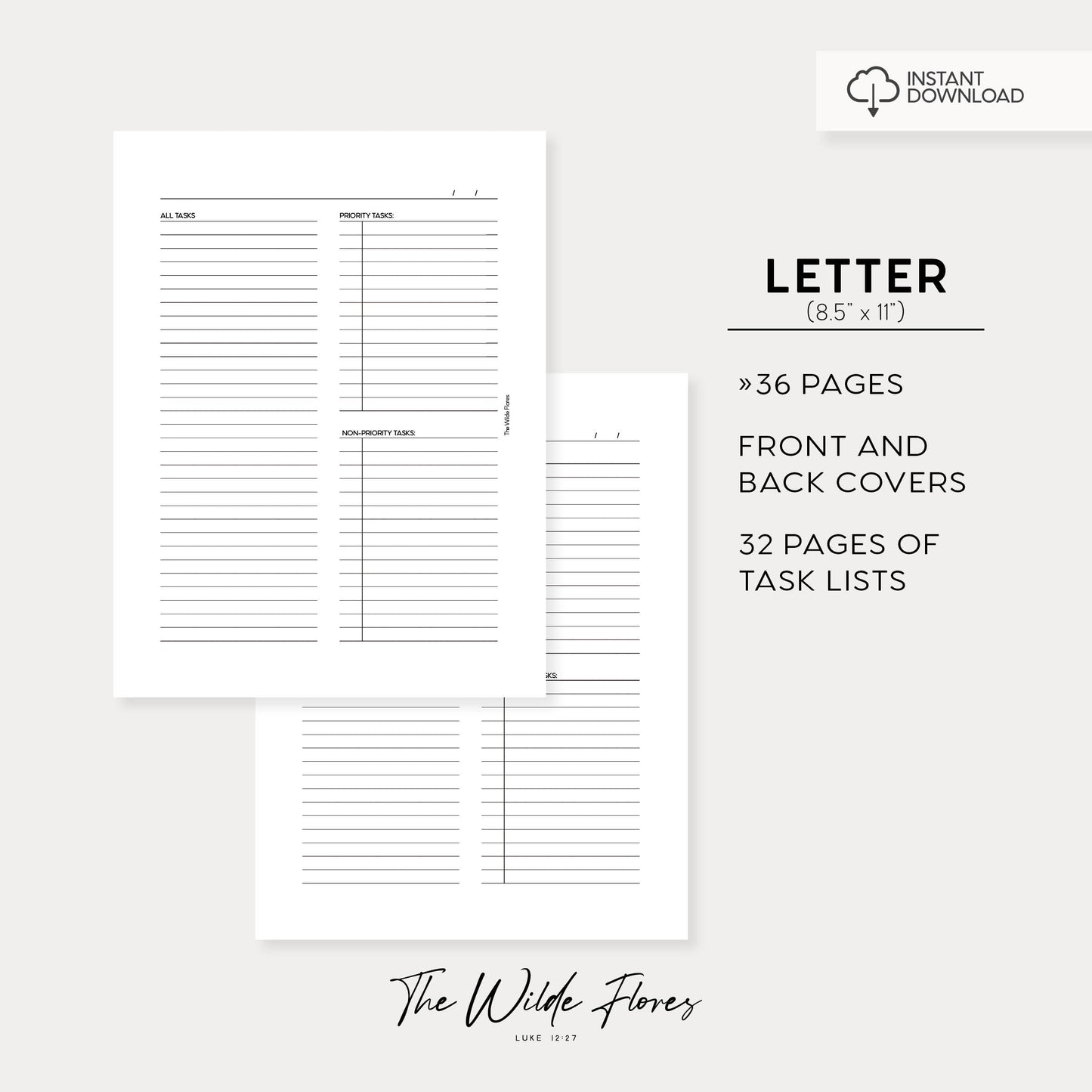 Task Lists: Letter Size Printable
