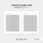 Vehicle Care Log: Letter Size Printable