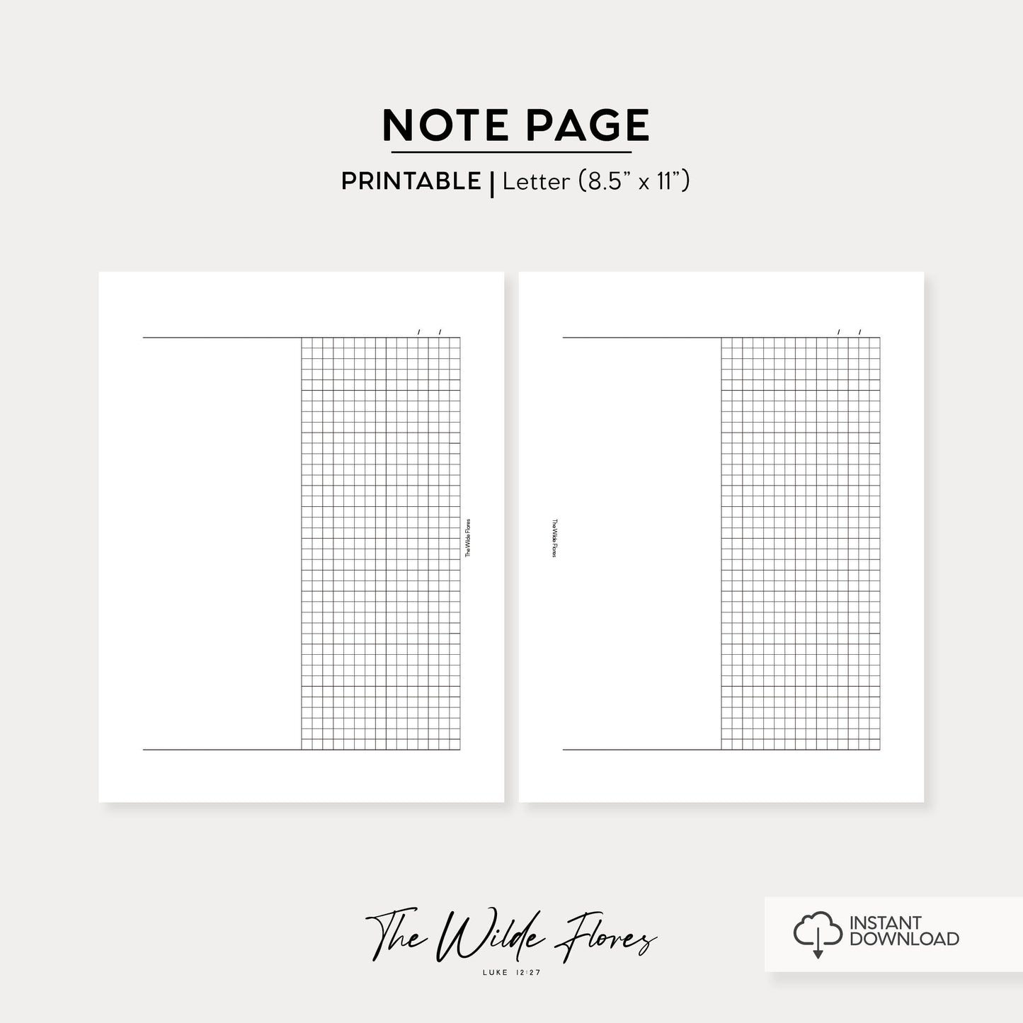 GRID Vertical Half Note Pages: Letter Size Printable