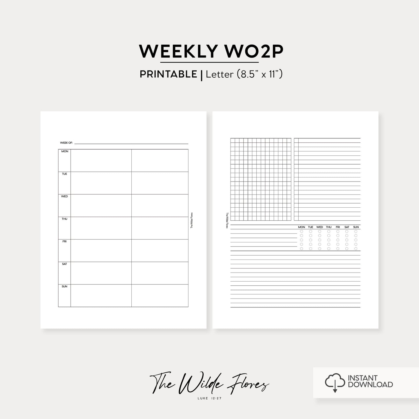 Weekly Wo2P Undated: Letter Size Printable