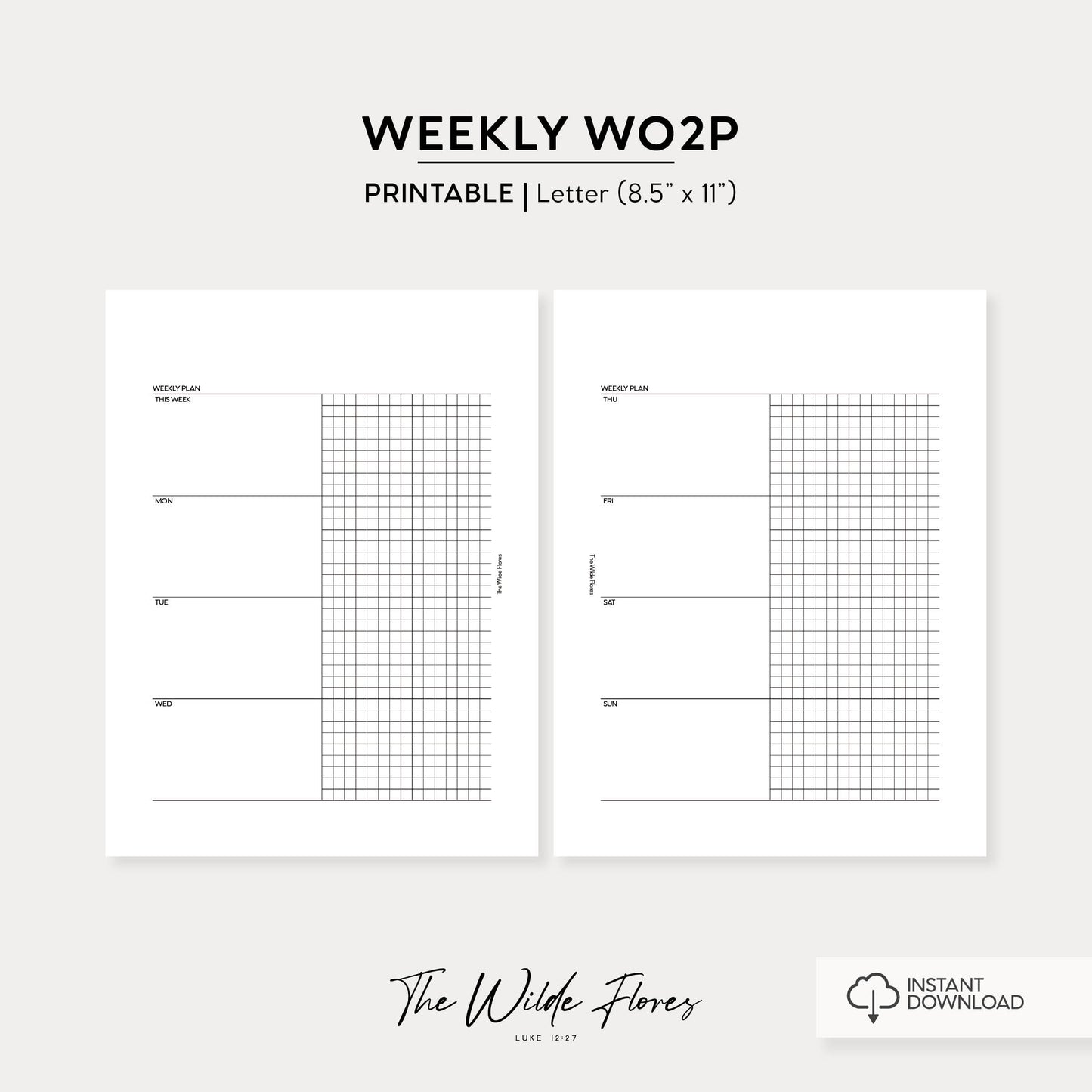 Weekly Wo2P Undated : Letter Size Printable