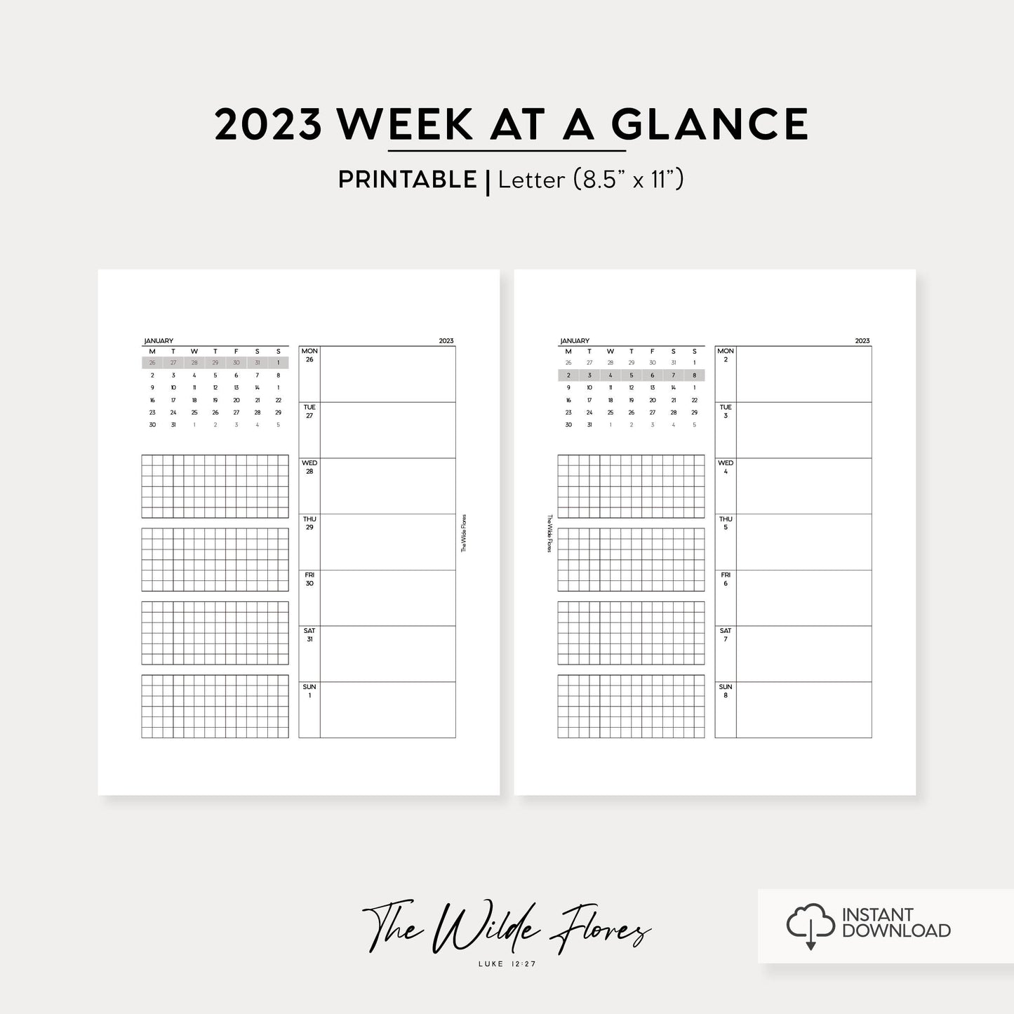 2023 Week At A Glance: Letter Size Printable