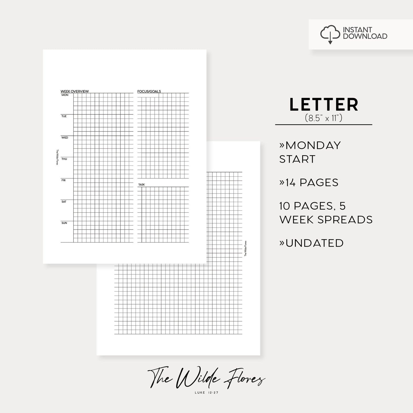 Weekly Overview Undated : Letter Size Printable
