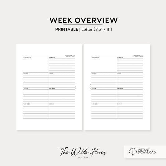 Weekly Overview Undated 12 Weeks: LINED Letter Size Printable