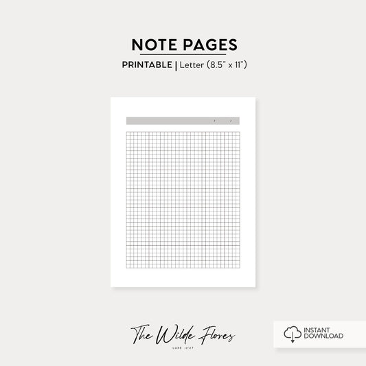 Grid Note Pages: Letter Size Printable