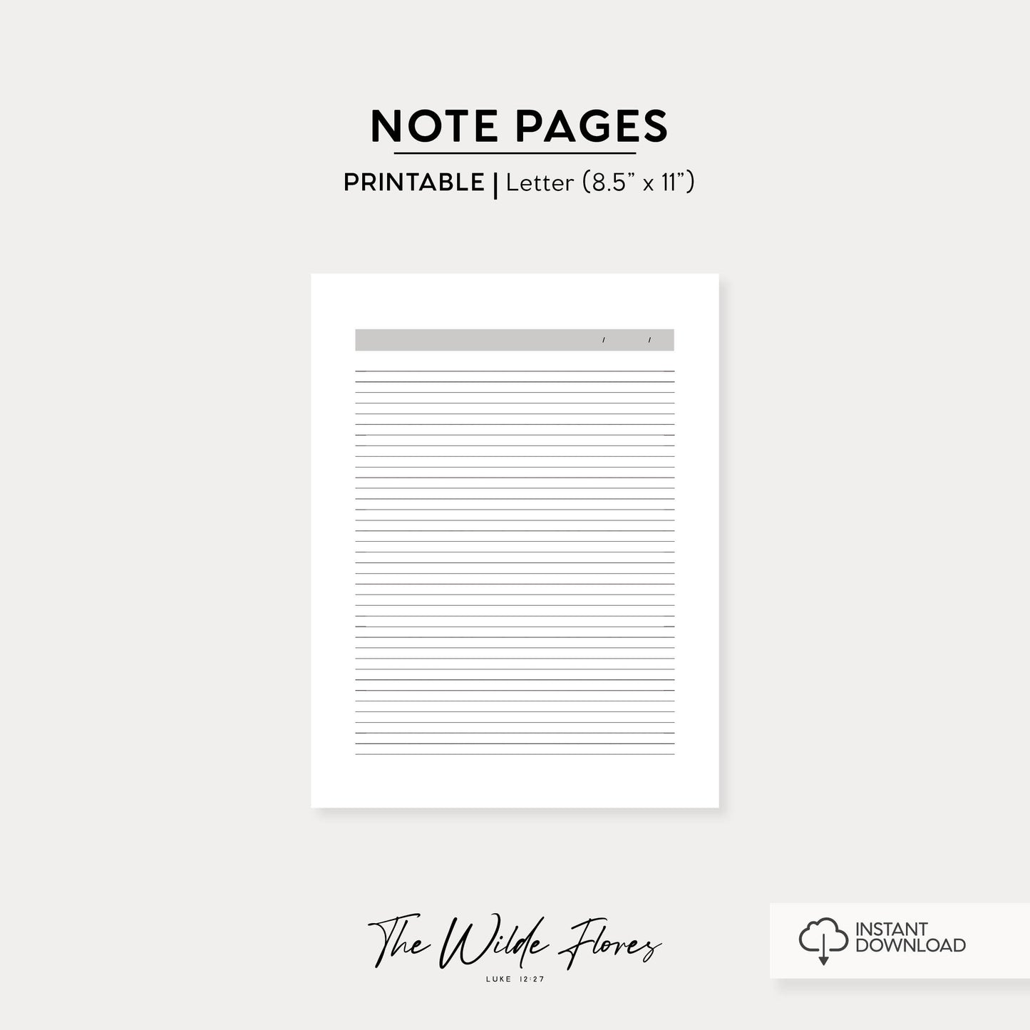 Lined Note Pages: Letter Size Printable
