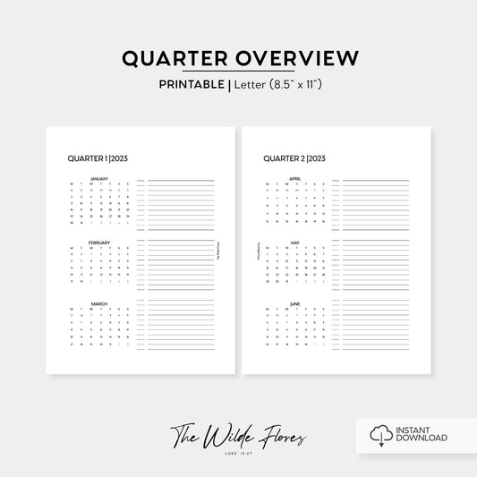 2023 Quarter Overview: Letter Size Printable