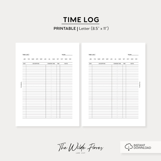Time Log: Letter Size Printable