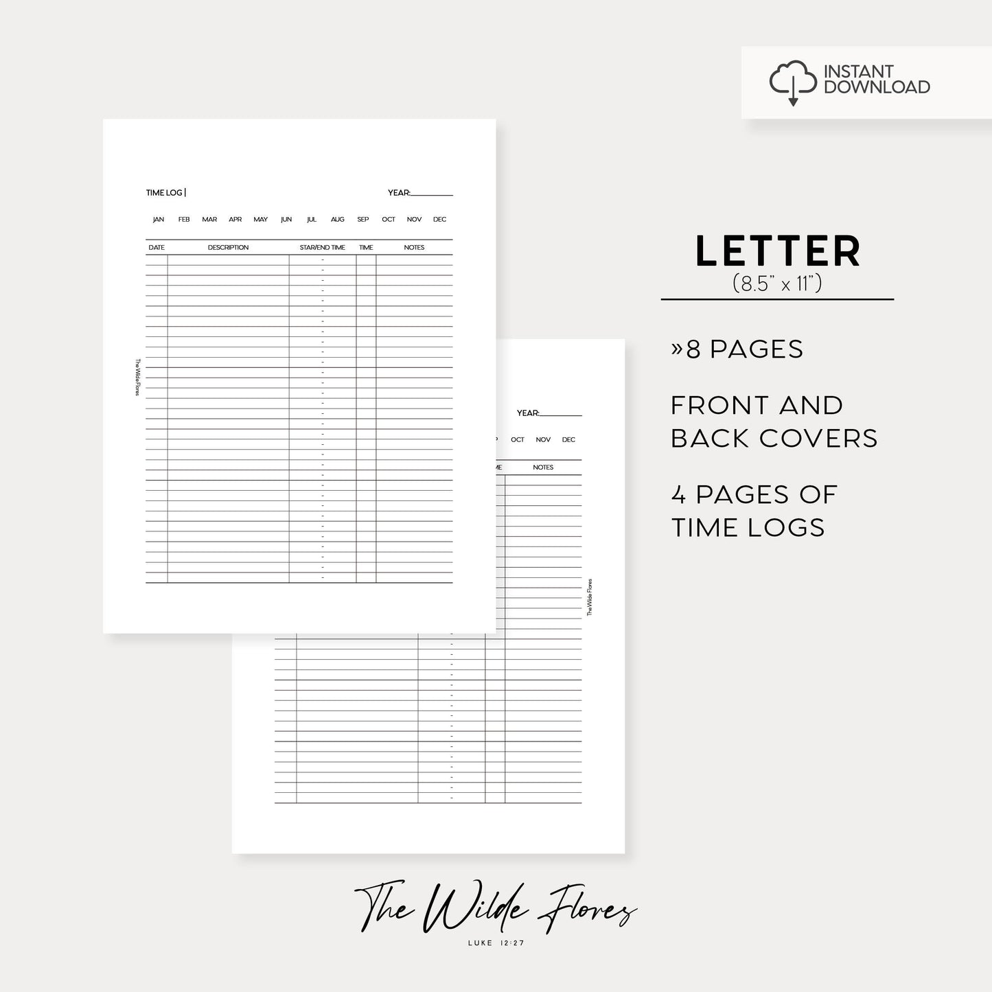 Time Log: Letter Size Printable