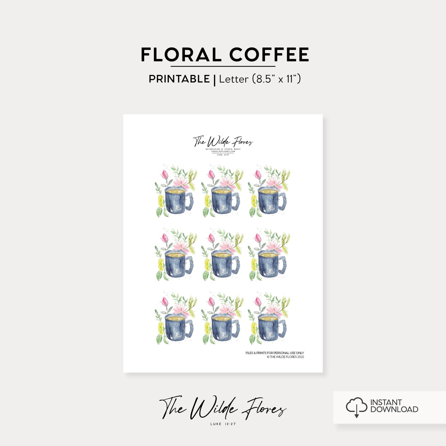 Floral Coffee Cups | Printable Stickers