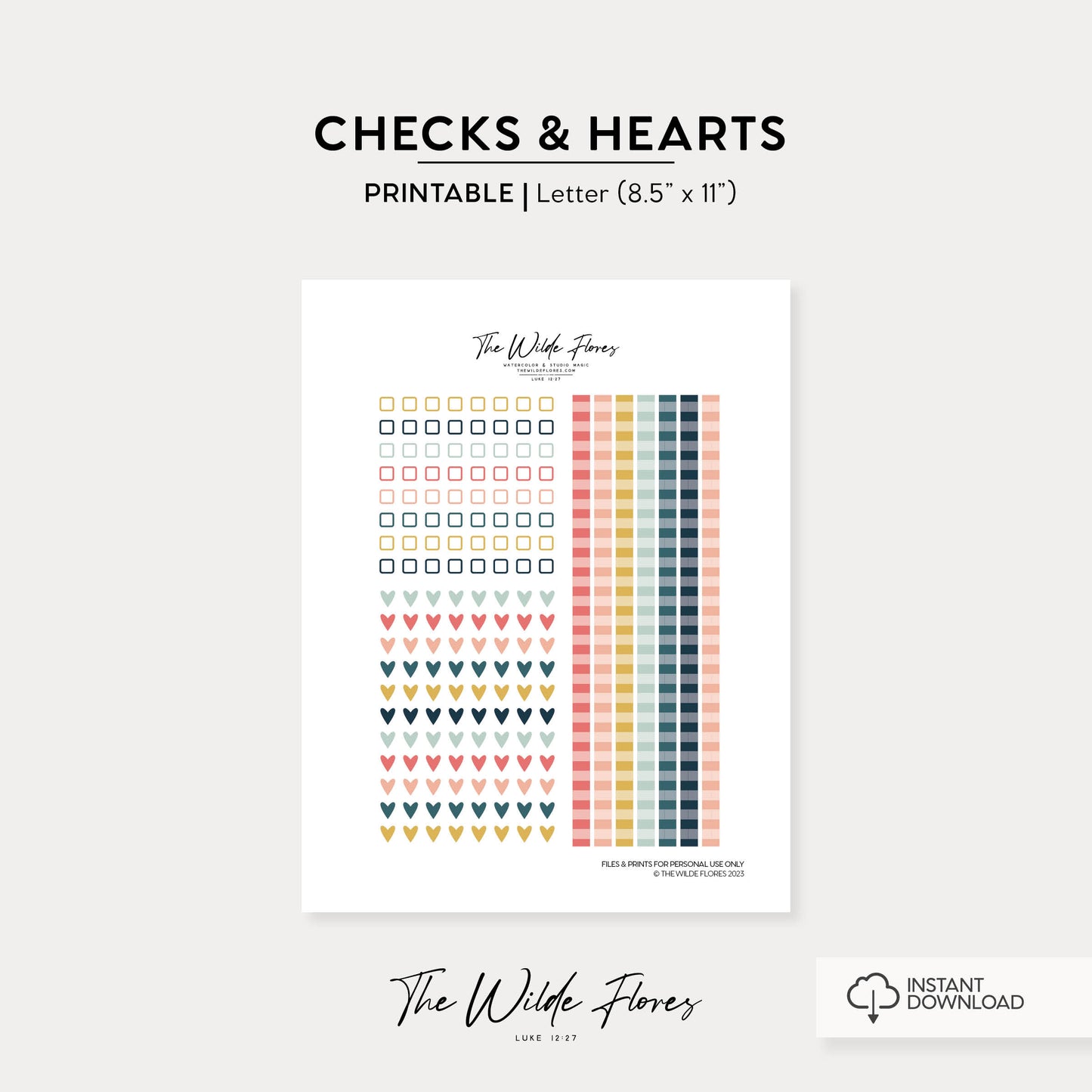 Checks & Hearts | Printable Stickers