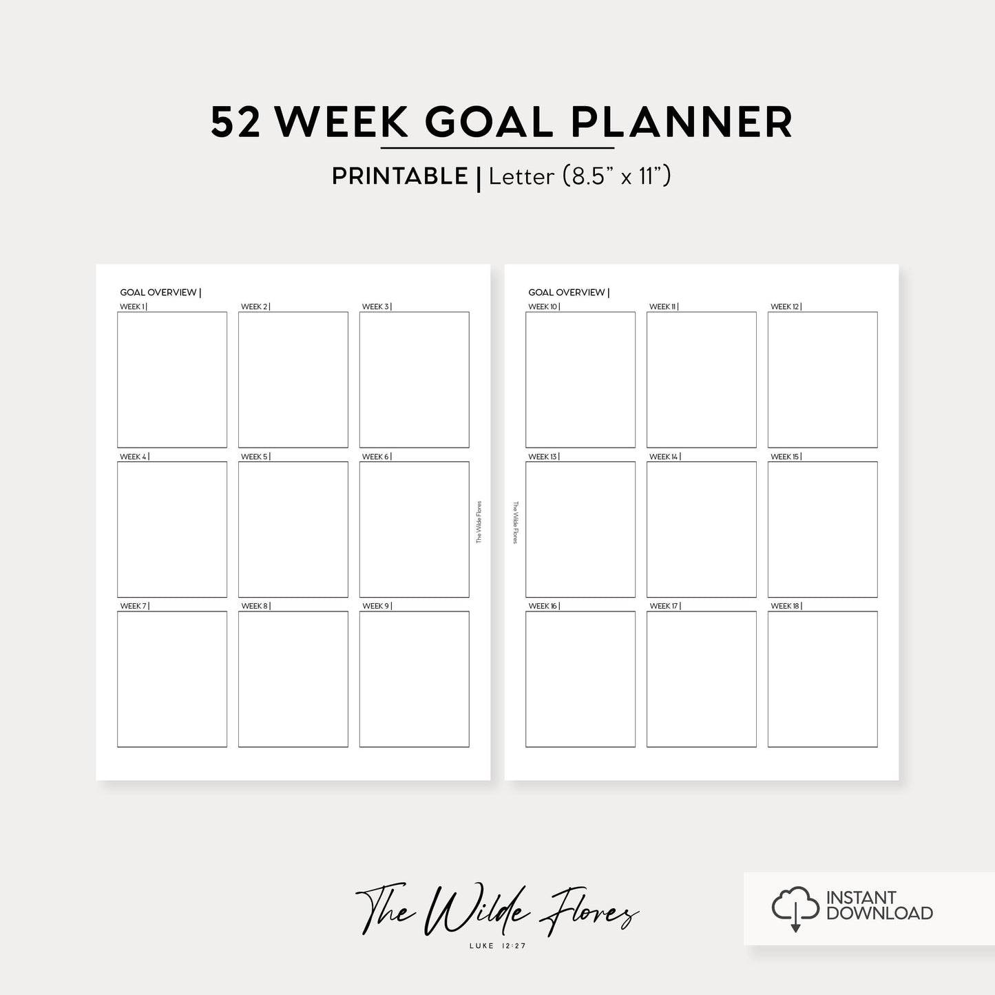 52 Week Goal Planner: Letter Size Printable