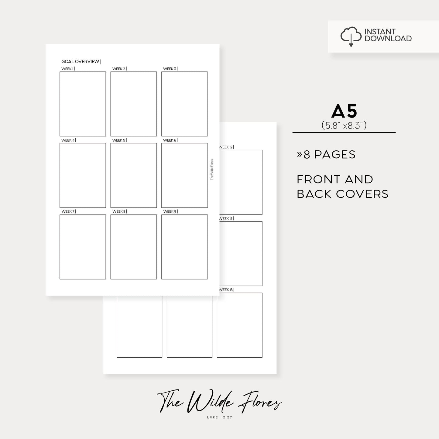 52 Week Goal Planner: A5 Size Printable