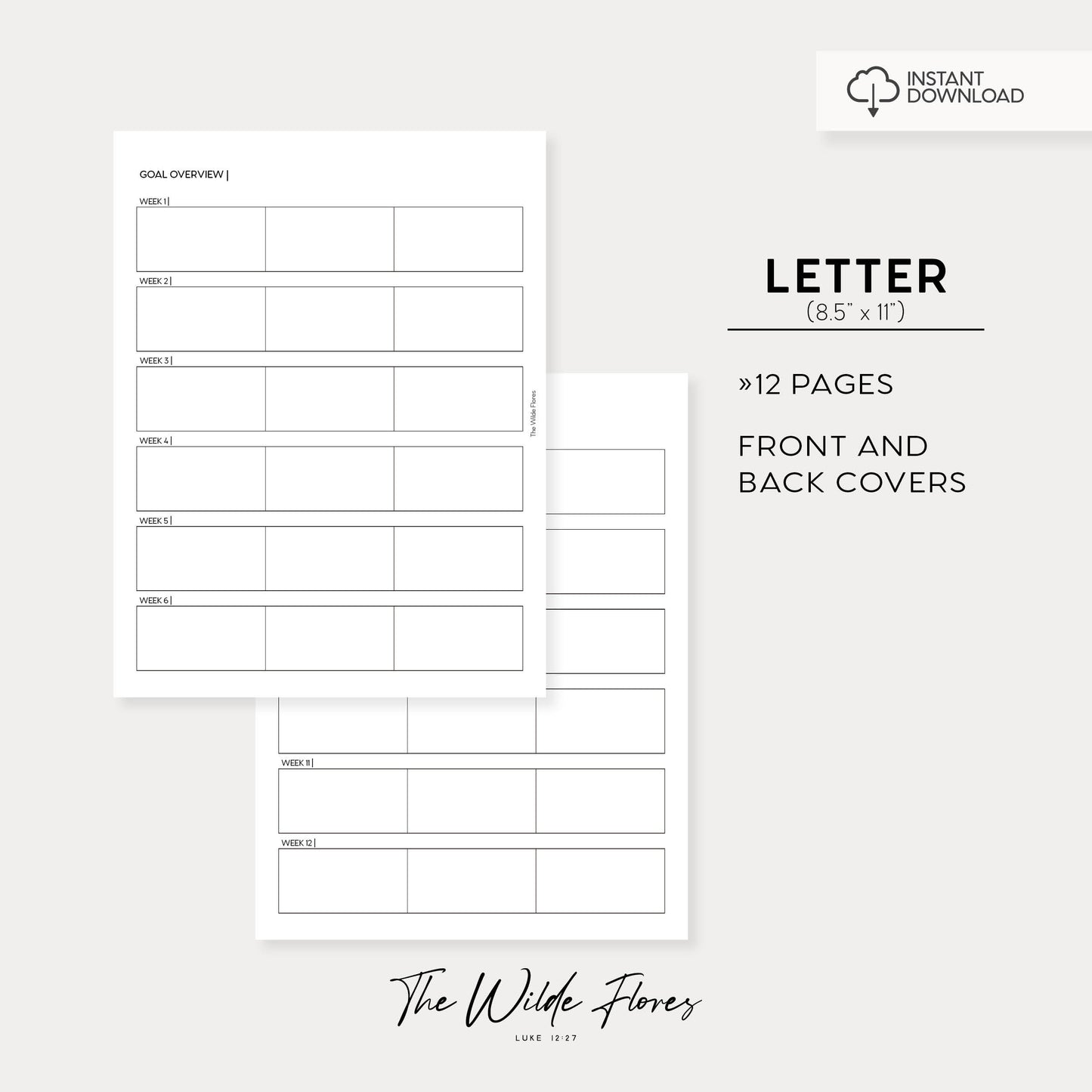 Top Three Weekly Goal Planner: Letter Size Printable