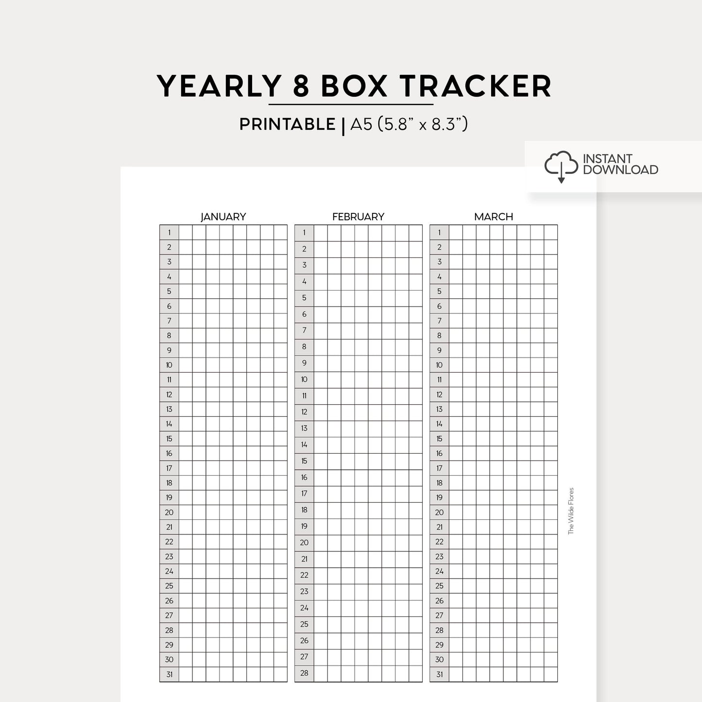Yearly 8 Box Tracker: A5 Size Printable
