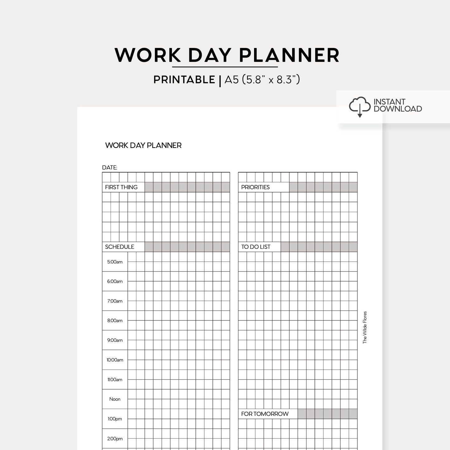 Work Day Planner: A5 Size Printable